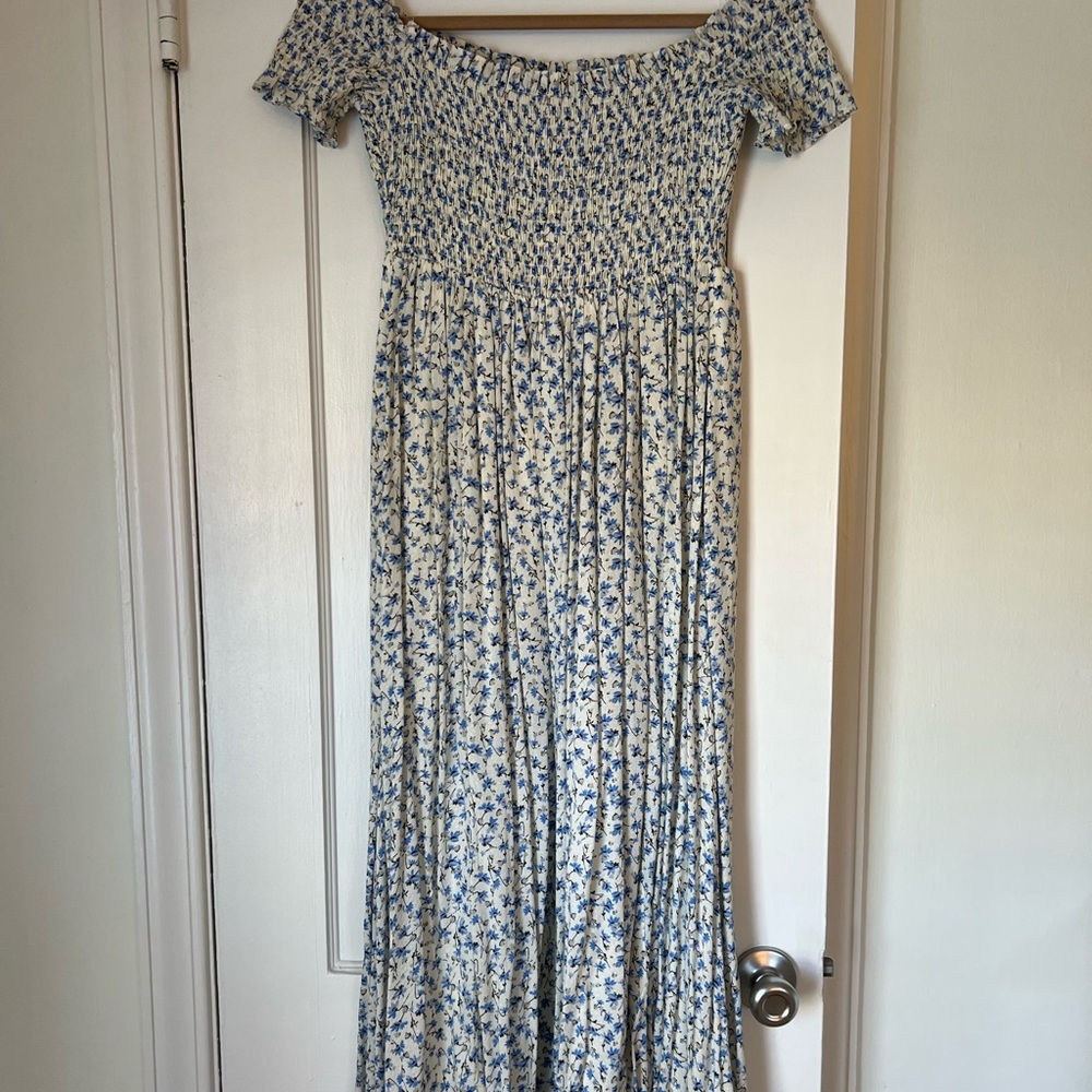 Urban Outfitters Emily Smocked Off-The-Shoulder Midi Dress, size S